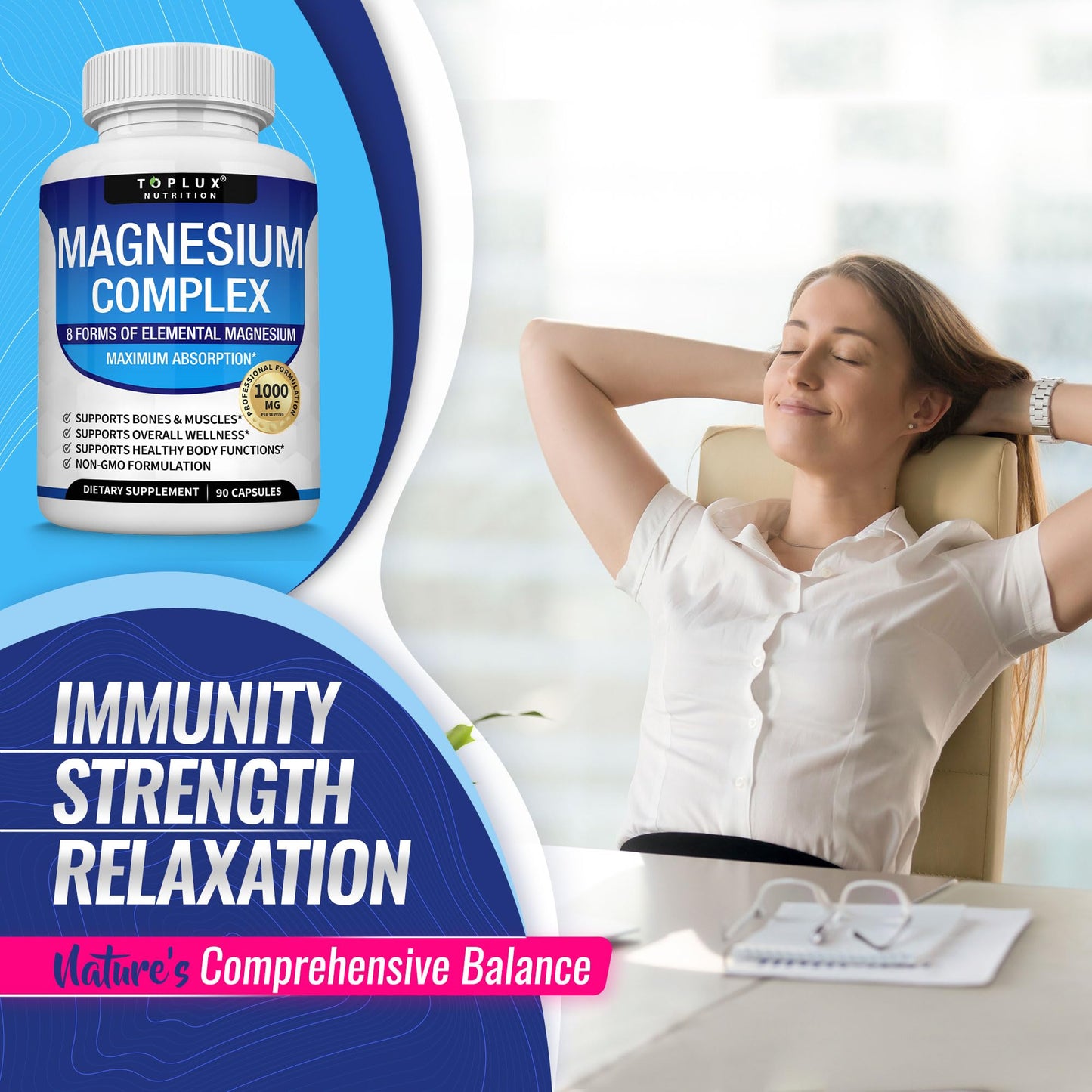 Magnesium Complex Supplement 1000mg Multi Form High Absorption Capsules