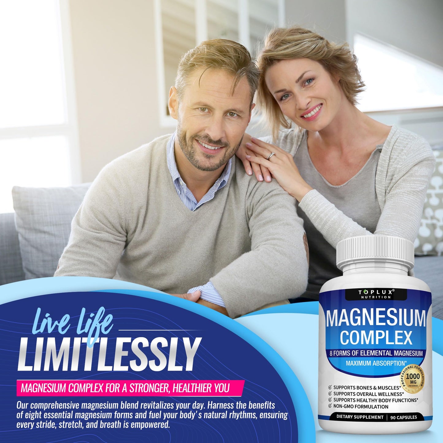Magnesium Complex Supplement 1000mg Multi Form High Absorption Capsules
