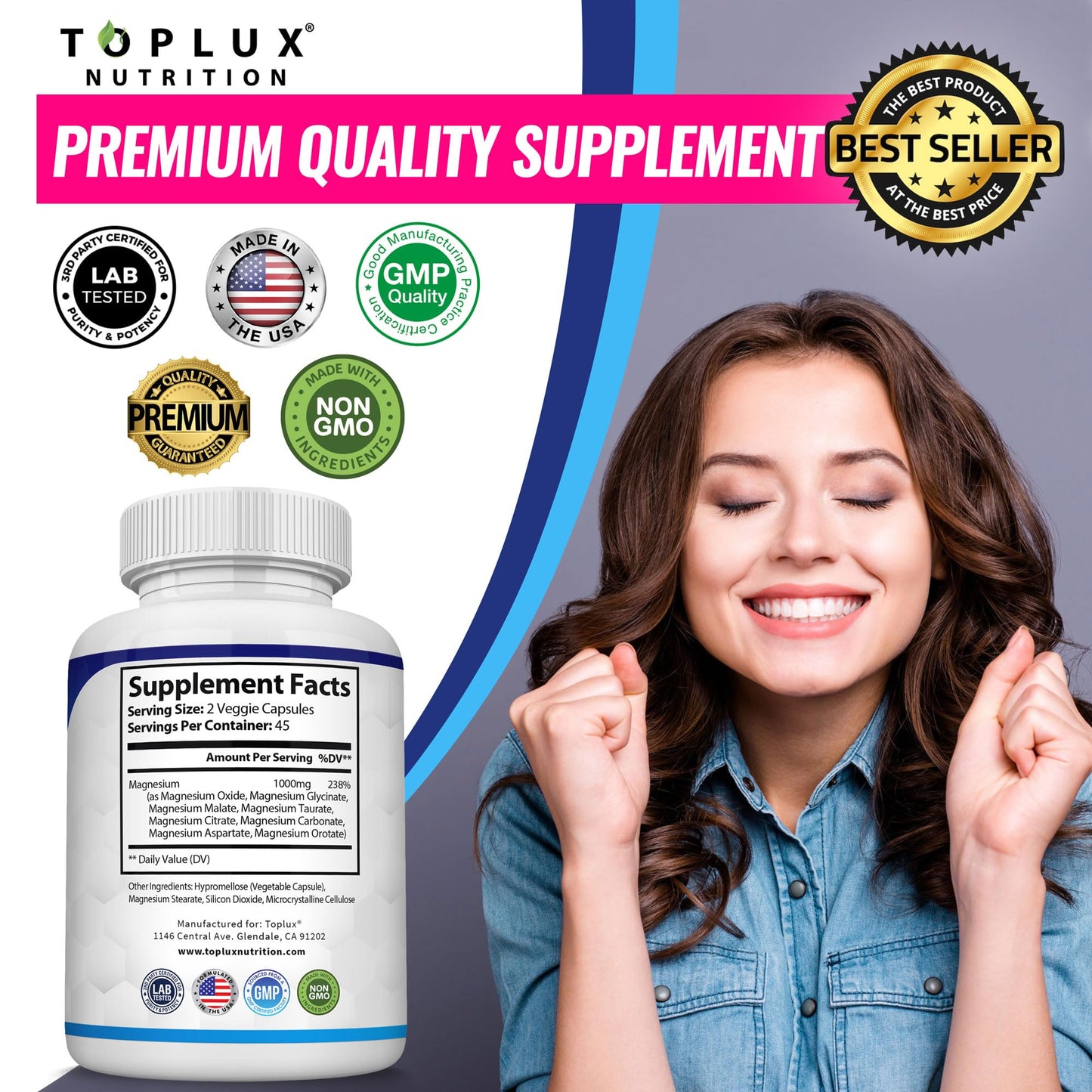 Magnesium Complex Supplement 1000mg Multi Form High Absorption Capsules